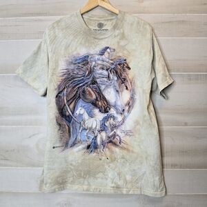 {L} The Mountain Equestrian Magestic Horses Graphic Tee Shirt